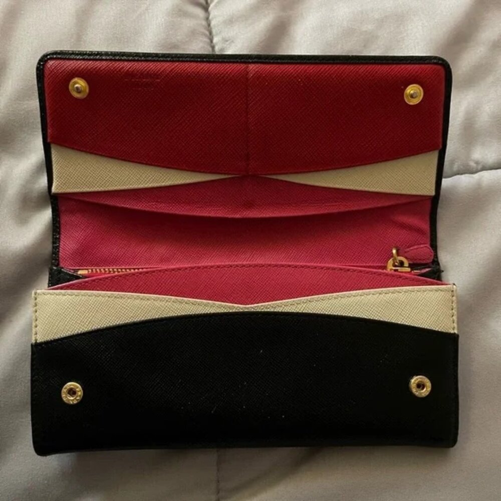 Prada Saffiano Leather Long Wallet – Black with Red Interior - Picture 3 of 4